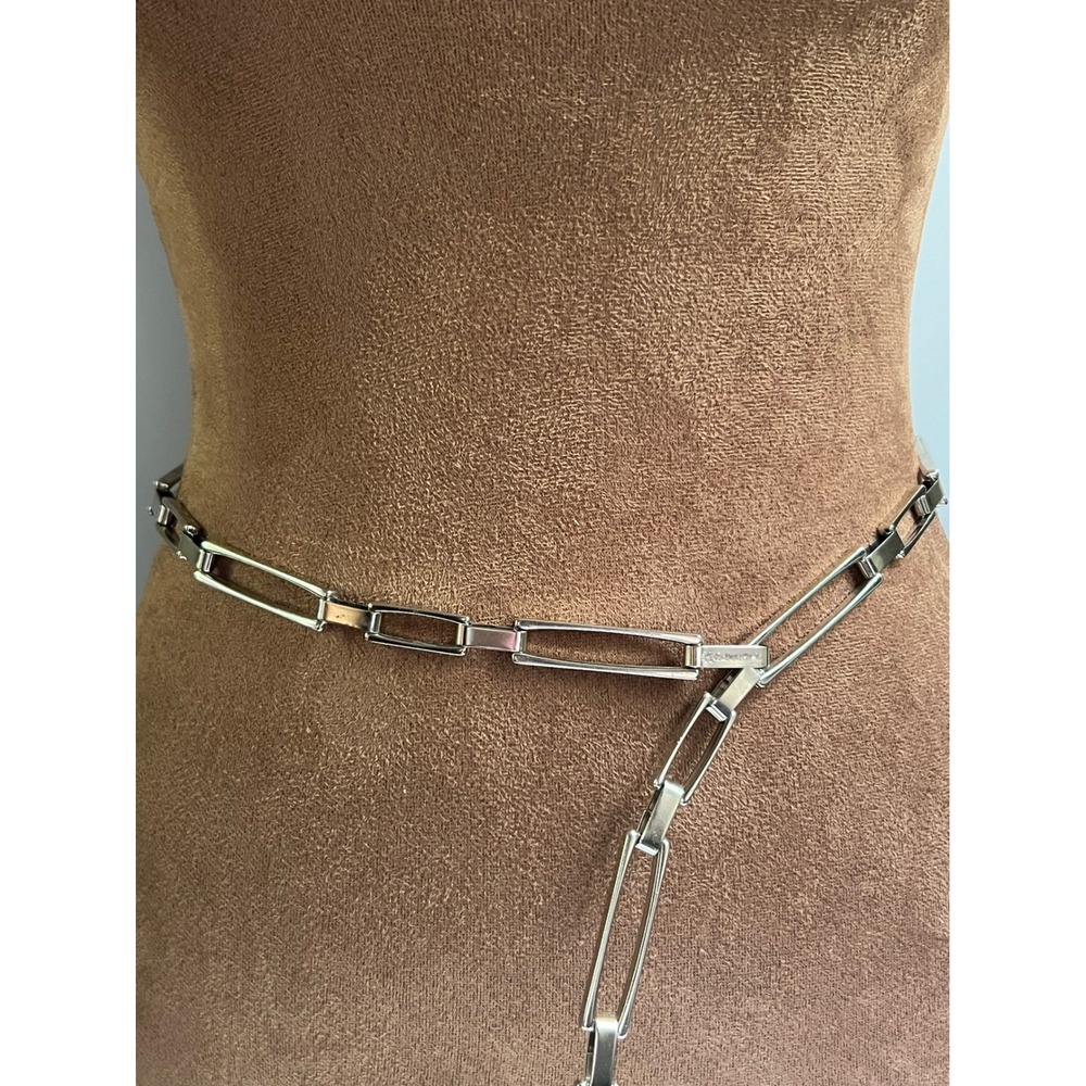 Calvin Klein Silver Tone Rectangle Link Chain Belt 41" Adjustable Cybercore Y2K